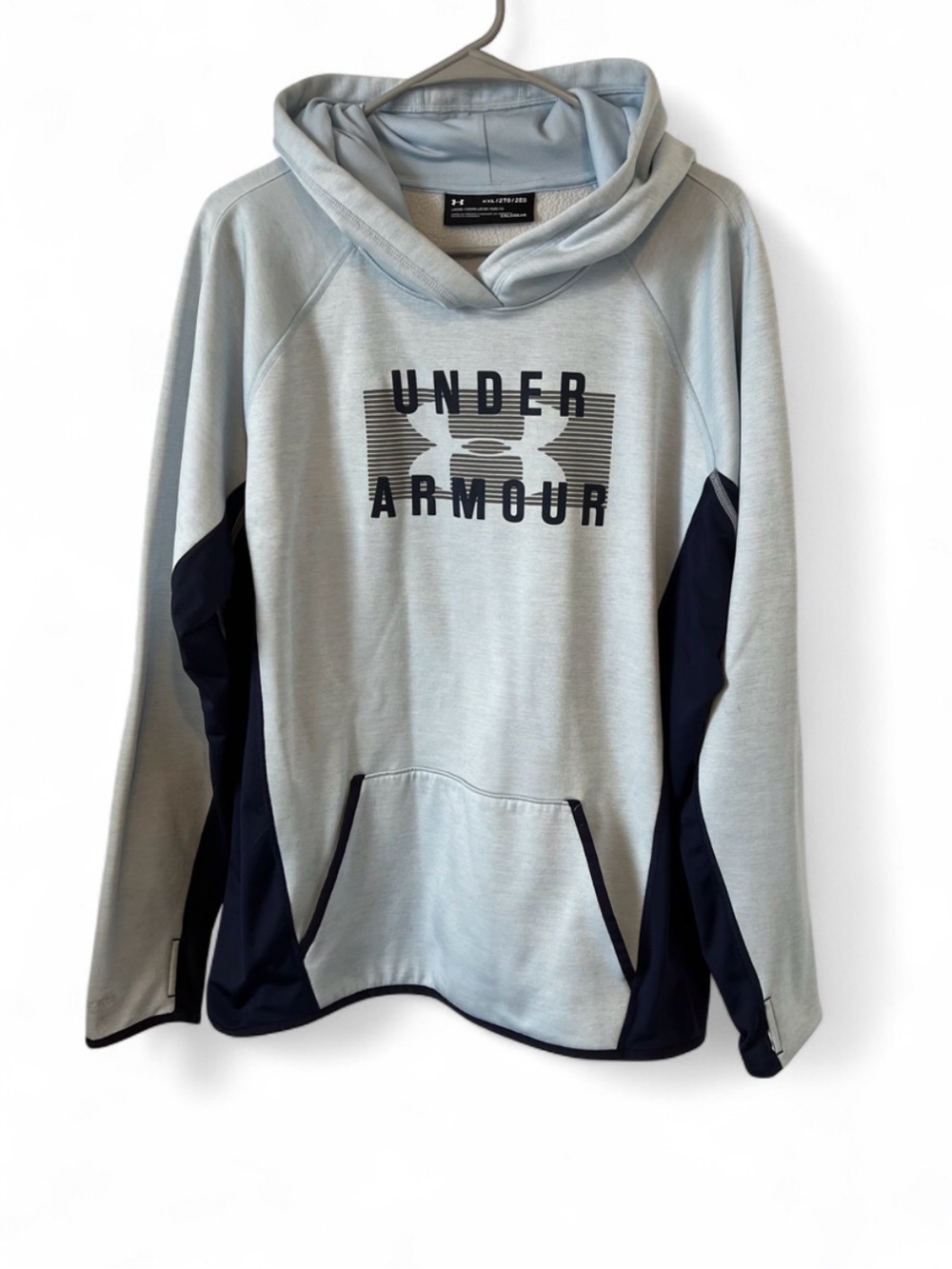 Under Armour Men's Light Blue and Navy Crewneck Hoodie